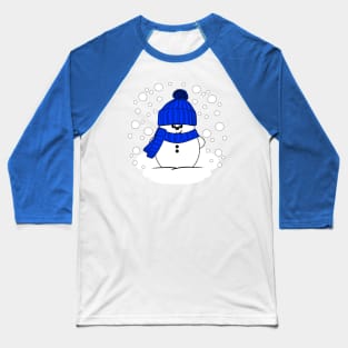 Cheeky Christmas Snowman with Royal Blue Hat and Scarf Baseball T-Shirt